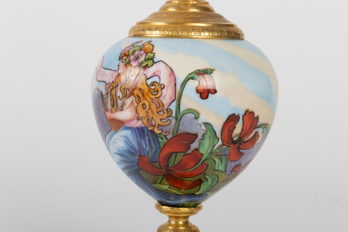 Art Nouveau Soliflore Vase, Decorated With Women And Flowers, 1900s-photo-2