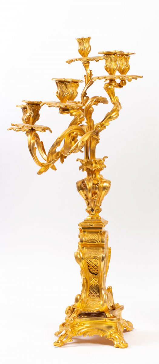 Pair Of Candelabra In Gilt Bronze Louis XV Style, Napoleon III Period.-photo-1