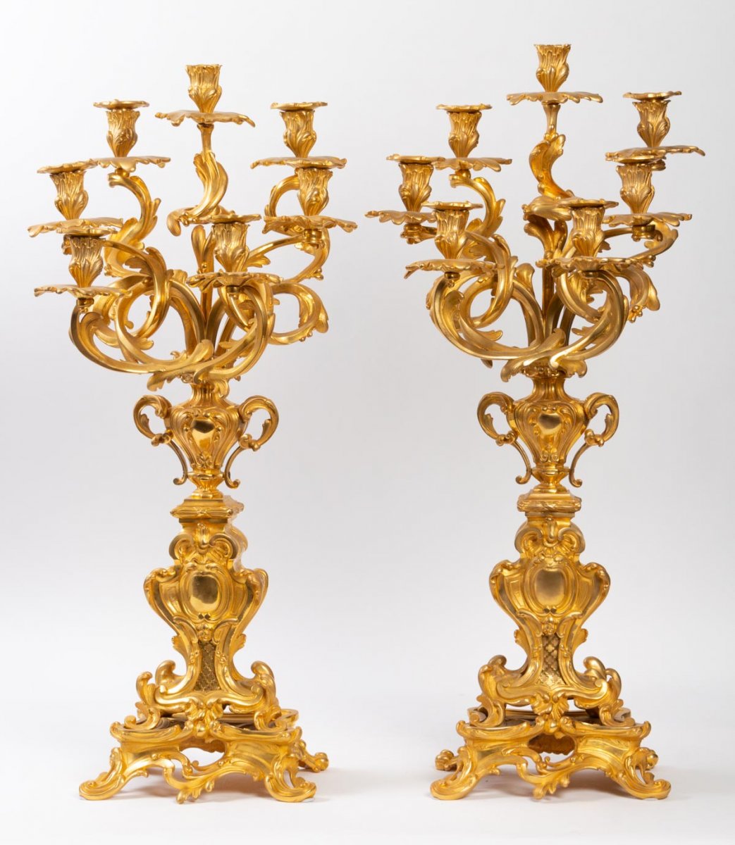 Pair Of Candelabra In Gilt Bronze Louis XV Style, Napoleon III Period.