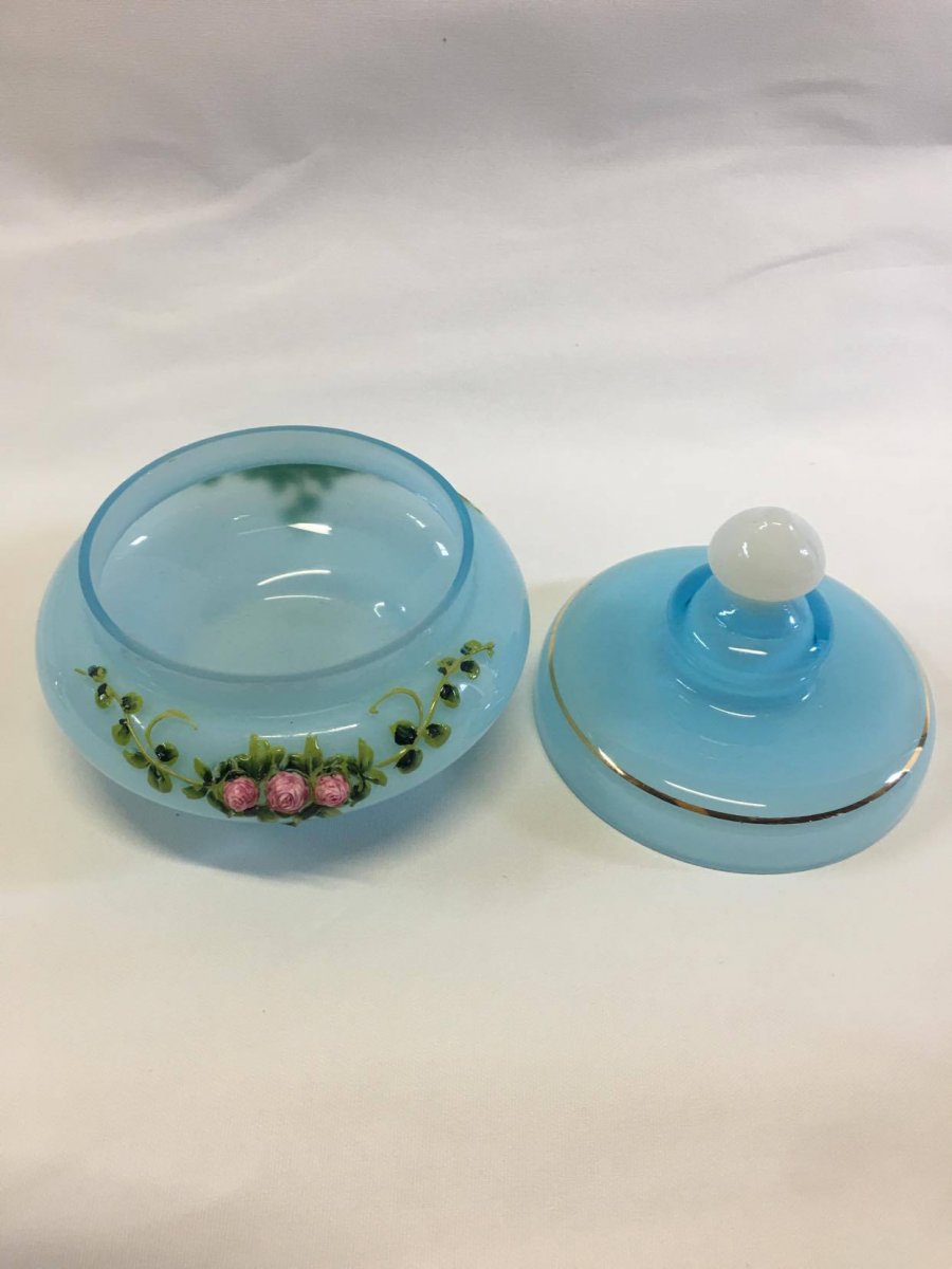 Hand Painted Sky Blue Milky Opaline Three Piece Toilet Set-photo-2