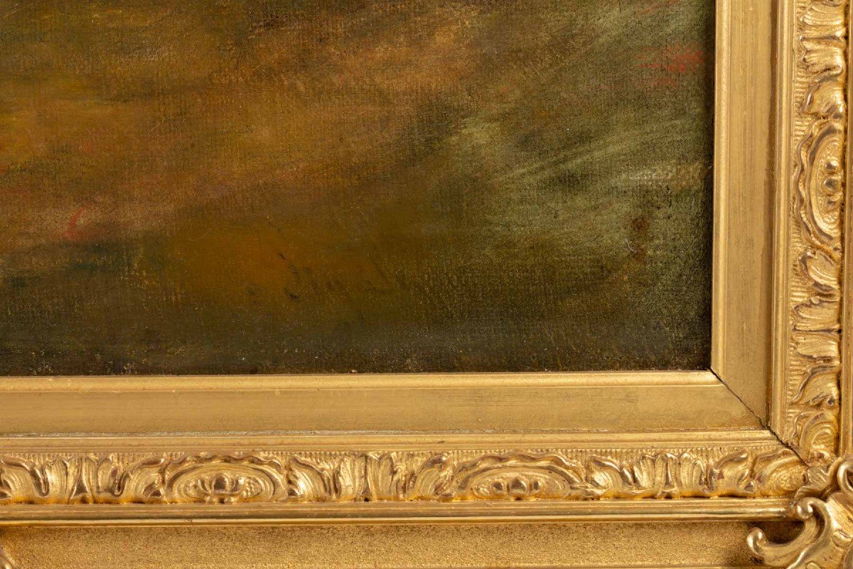 Huile sur toile scène d'après Watteau fin XIXème siècle -photo-4
