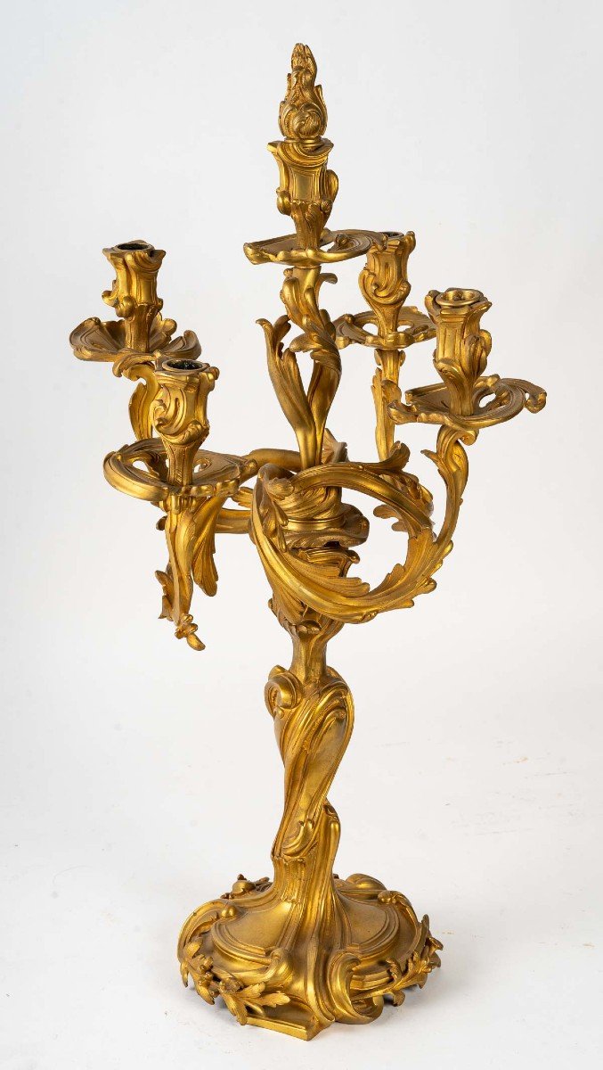 Paire De Candelabre En Bronze Dore Style Louis XV, XIXème Siècle -photo-3