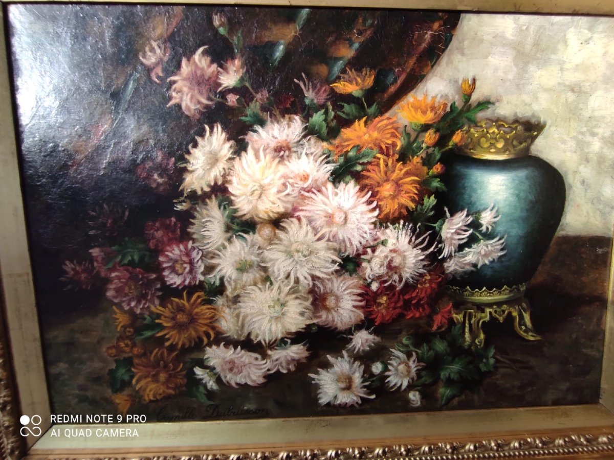 Tableau huile sur toile  des CHRYSANTHEMES  fin XIXème siècle -photo-3