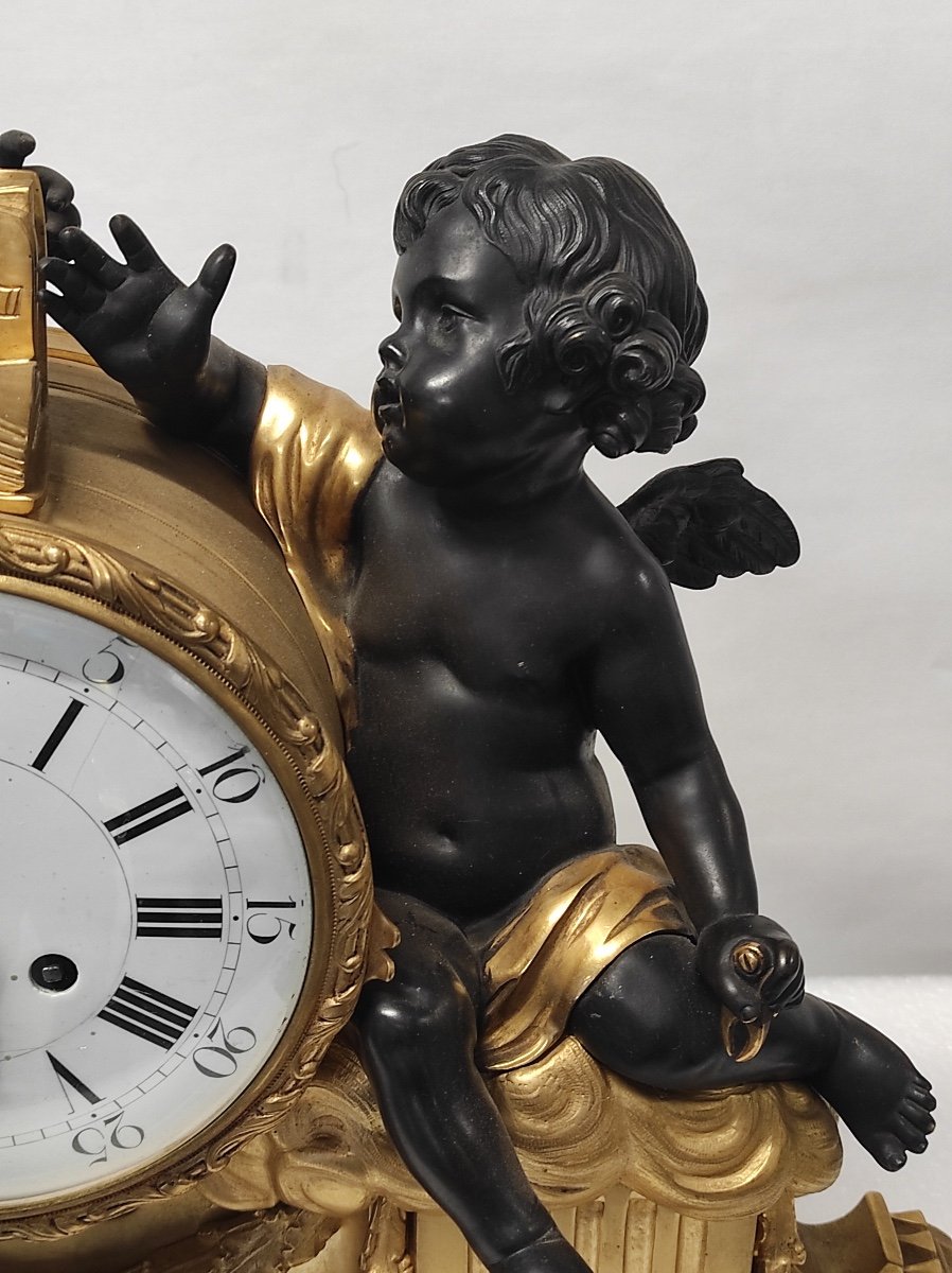  Beautiful Gilt Bronze Clock With Brown Patina XIXthe Century -photo-3