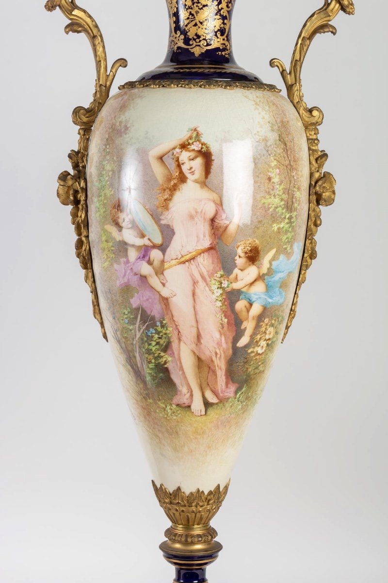 Pair Of Very Beautiful Vases In Sèvres Porcelain XIXth Century-photo-2