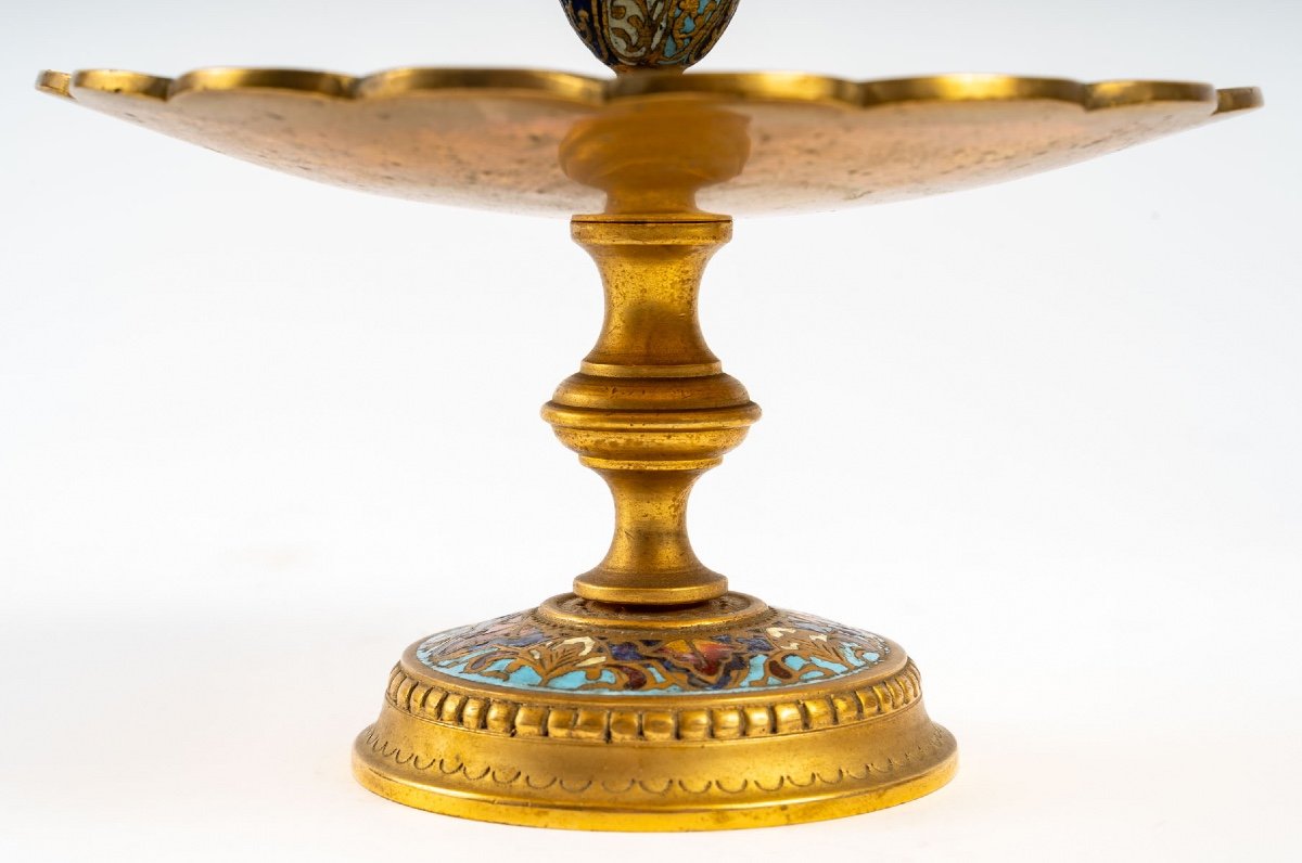 Paire De Coupe En Cristal Avec Base En Bronze Doré Et émail Cloisonné Fin XIXème Siècle -photo-4