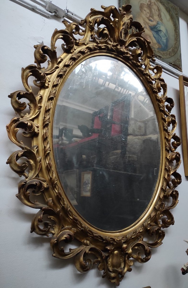 Miroir En Bois Sculpté Et Doré  Fin XIXème Siècle 