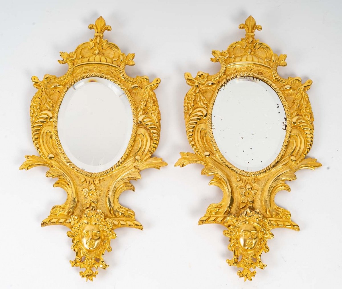 Pair Of Small Gilt Bronze Wall Mirrors Late Nineteenth Century