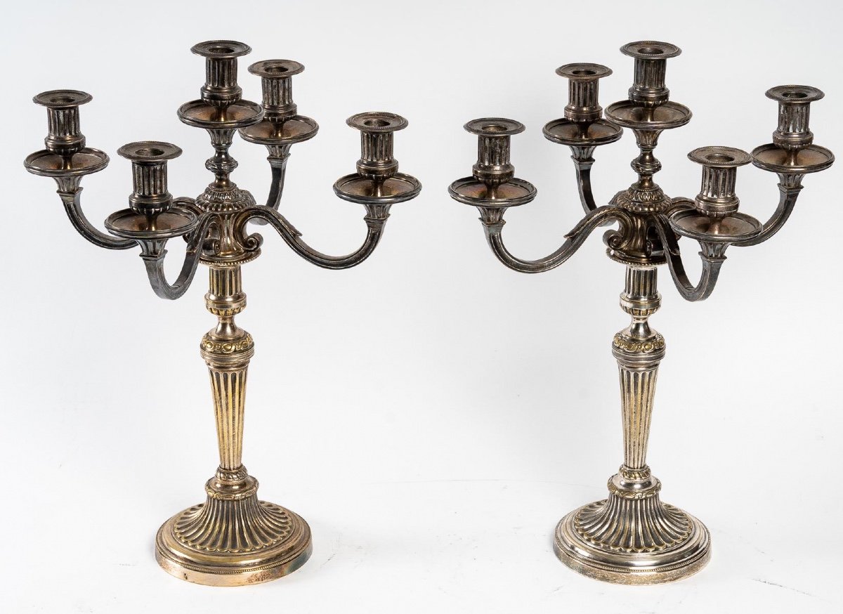 Pair Of Candlesticks In Silver Metal Late Nineteenth Century-photo-2
