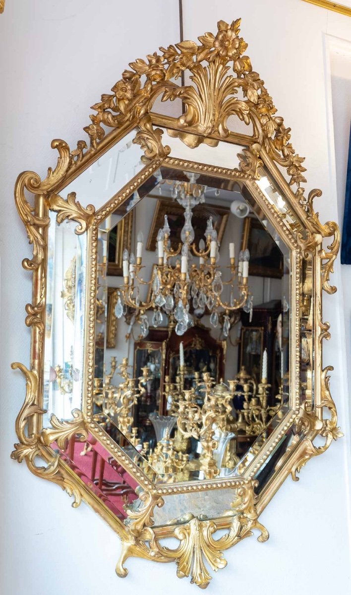 Miroir En Bois Doré De Style Louis XV Fin XIXème Siècle -photo-2