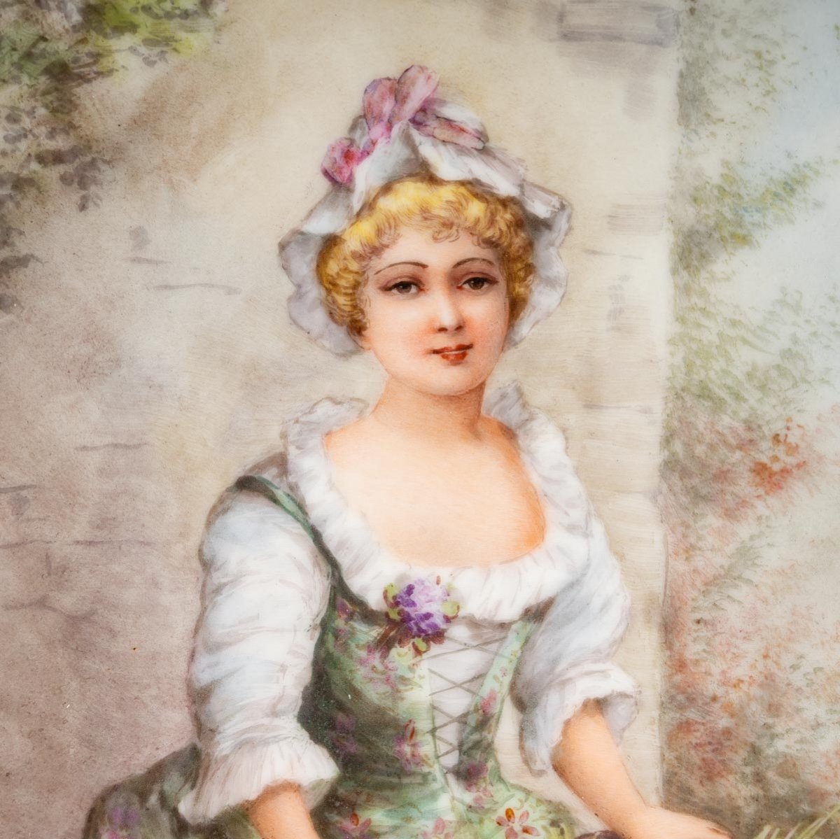 Tableau Portrait Sur Plaque En Porcelaine Laure Lévy Fin XIXème-photo-3