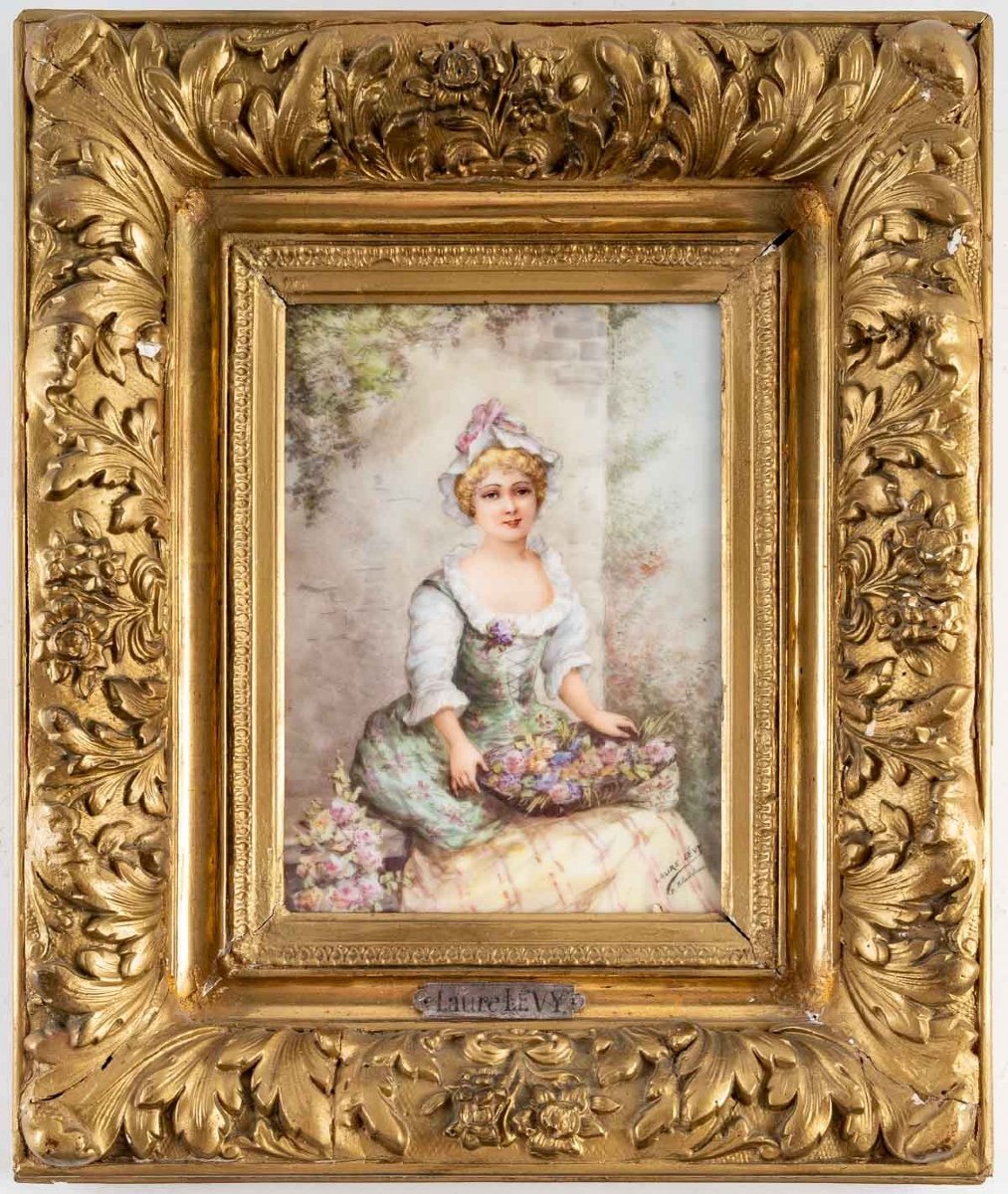 Tableau Portrait Sur Plaque En Porcelaine Laure Lévy Fin XIXème-photo-4