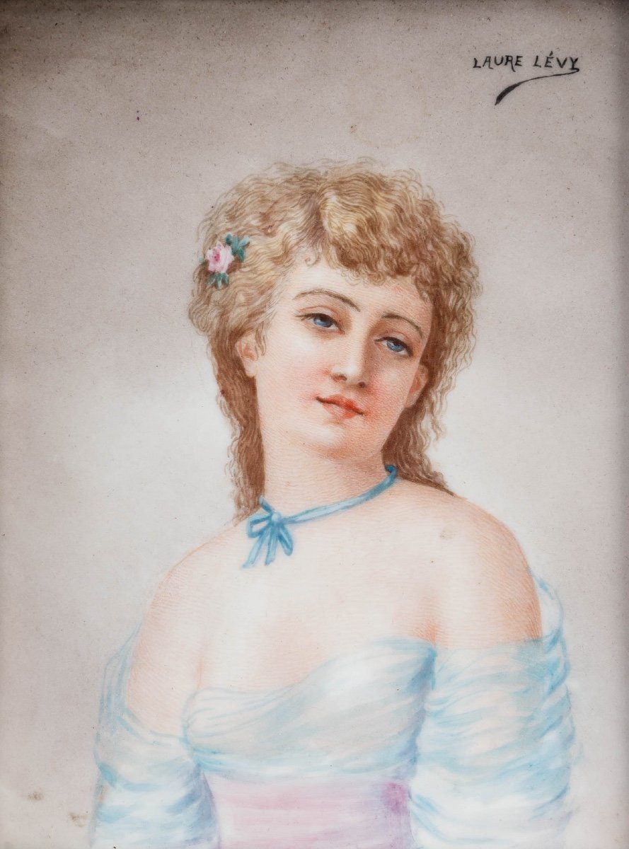 Tableau Portrait Sur Plaque En Porcelaine Laure Lévy Fin XIXème-photo-2