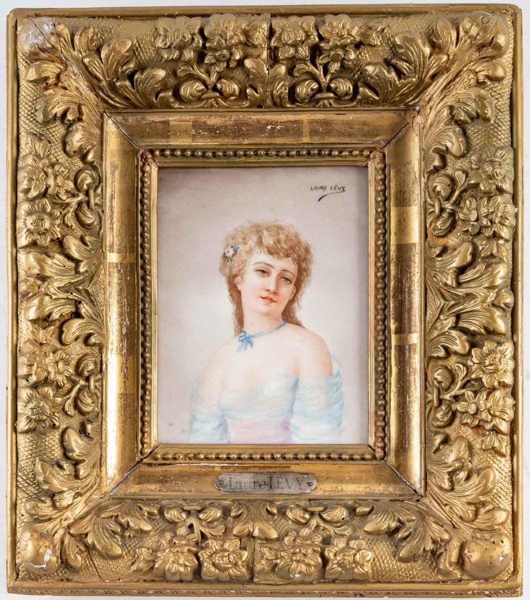 Tableau Portrait Sur Plaque En Porcelaine Laure Lévy Fin XIXème