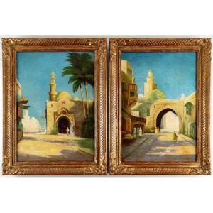 Pair Of Orientalist Paintings Early 20th Century