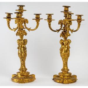 Pair Of Candelabras In Gilt Bronze Late Nineteenth Century