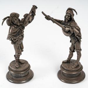 Pair Of Silver Bronze Sculptures Nineteenth Century