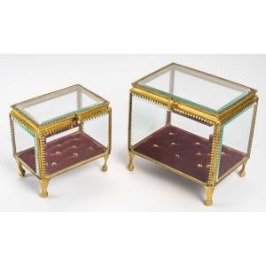 Two Jewelry Boxes In Glass And Brass XXth Century