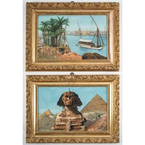 Pair Of Orientaliste Oil Paintings On Canvas With Golden Wood Frames