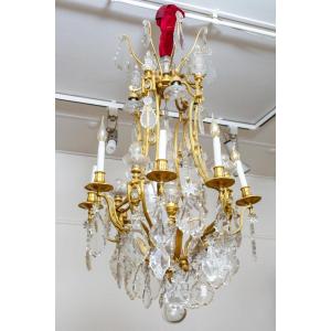 Un Lustre cage En Bronze Doré Et Cristal De Baccarat Fin XIXème Siècle 