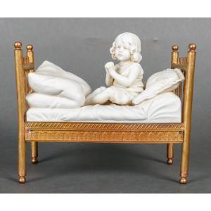 Biscuit Miniature On A Bed In Gilt Bronze Late Nineteenth Century