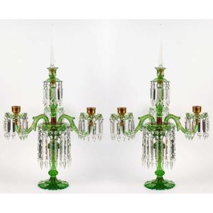 Pair Of Bohemian Crystal Candlesticks Late Nineteenth Century