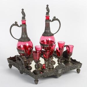A Glass And Pewter Liqueur Service Late 19th Century