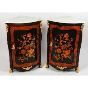 A Pair Of Marquetry Corners Late 19th Century