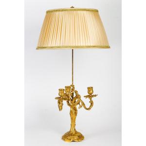 Louis XV Style Gilded Bronze Lamp Circa 1880 Signed Rambaud