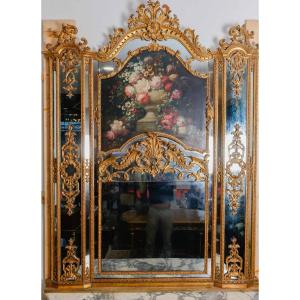 A Trumeau Mirror In Carved And Gilded Wood 19th Century