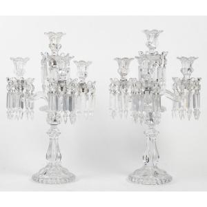 A Pair Of Baccarat Crystal Candelabra 20th Century