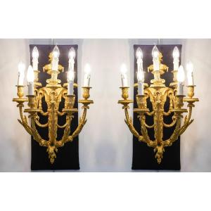 An Important Pair Of Gilt Bronze Sconces From The Early 19th Century