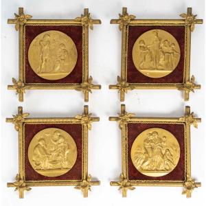 A Series Of Four Gilt Bronze Plates "the Seasons", Late 19th Century