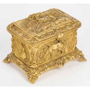 A Pressed Brass Jewelry Box, Late 19th Century 