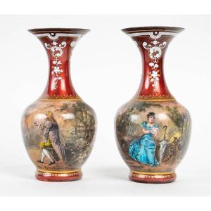 A Pair Of Enamel Vases, Late 19th Century 