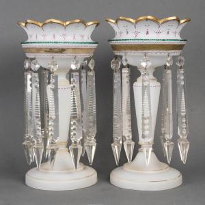 A Pair Of Pineapple Doors In White Opaline, Late 19th Century 