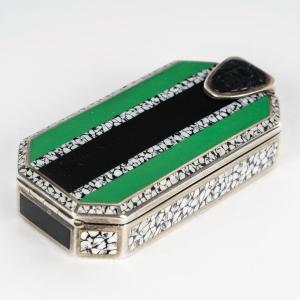 A Beautiful Solid Silver And Enamel Box, Art Deco Style 