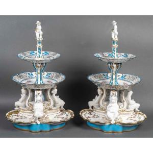 Pair Of Porcelain Center Pieces; Late 19th Century 