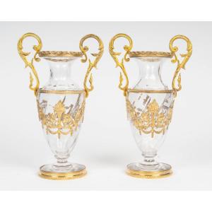 A Pair Of Crystal And Gilt Bronze Vases, Late 19th Century 