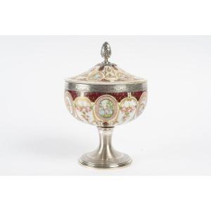 A Candy Dish In Porcelain And Solid Silver, Late 19th Century 