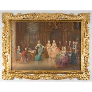 Un tableau huile sur toile scène galante , fin XIXème siècle 