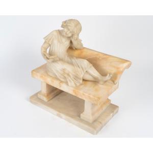Sculpture Art Nouveau en albâtre signée Riccardo Gresnigni