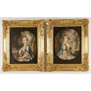 Portraits XVIIIème Siècle - A Pair Of Paintings Oil On Canvas XVIIIème Siècle