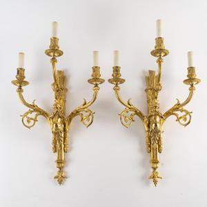 A Pair Of Ormolu Sconces In The Louis XVI Style, Late 19th Century