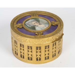 A Gilt Bronze And Purple Enamel Jewelry Box, 19th Century