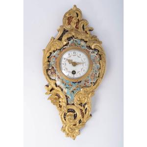 Gilt Bronze And Cloisonné Enamel Wall-mounted Cartel, Louis XV Style, XIXᵉ Century