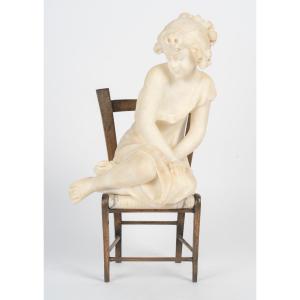 Art Nouveau Sculpture In Alabaster And Bronze - Italian Work, Early XXᵉ Century