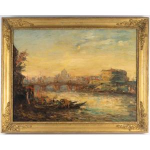Huile sur toile représentant une vue du Bosphore Époque fin XIXᵉ