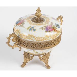 White Porcelain And Gilded Bronze Candy Dish, Late 19th Century