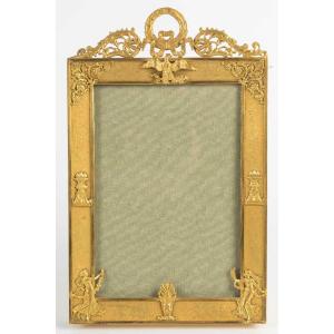 Finely Engraved And Mercury-gilded Bronze Photo Frame, Empire Style, France, 19th Century